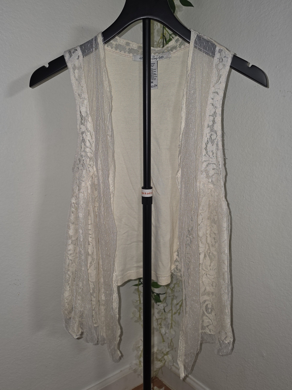 American Rag Sheer Lace Open-Front Vest in Ivory